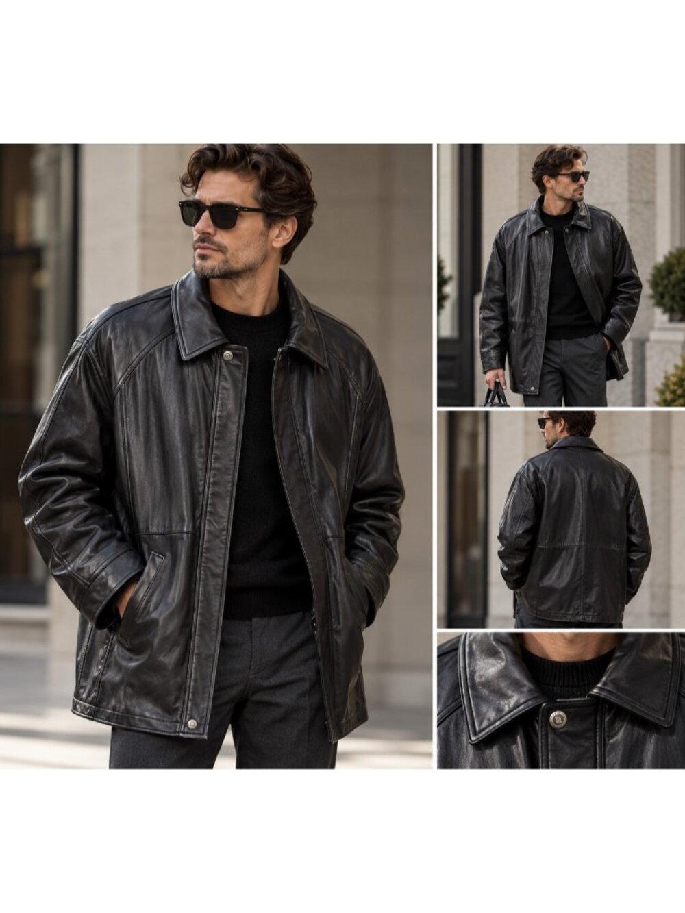 Hahns New York Tanners Avenue Men XXL Genuine Sheepskin Leather Black Coat